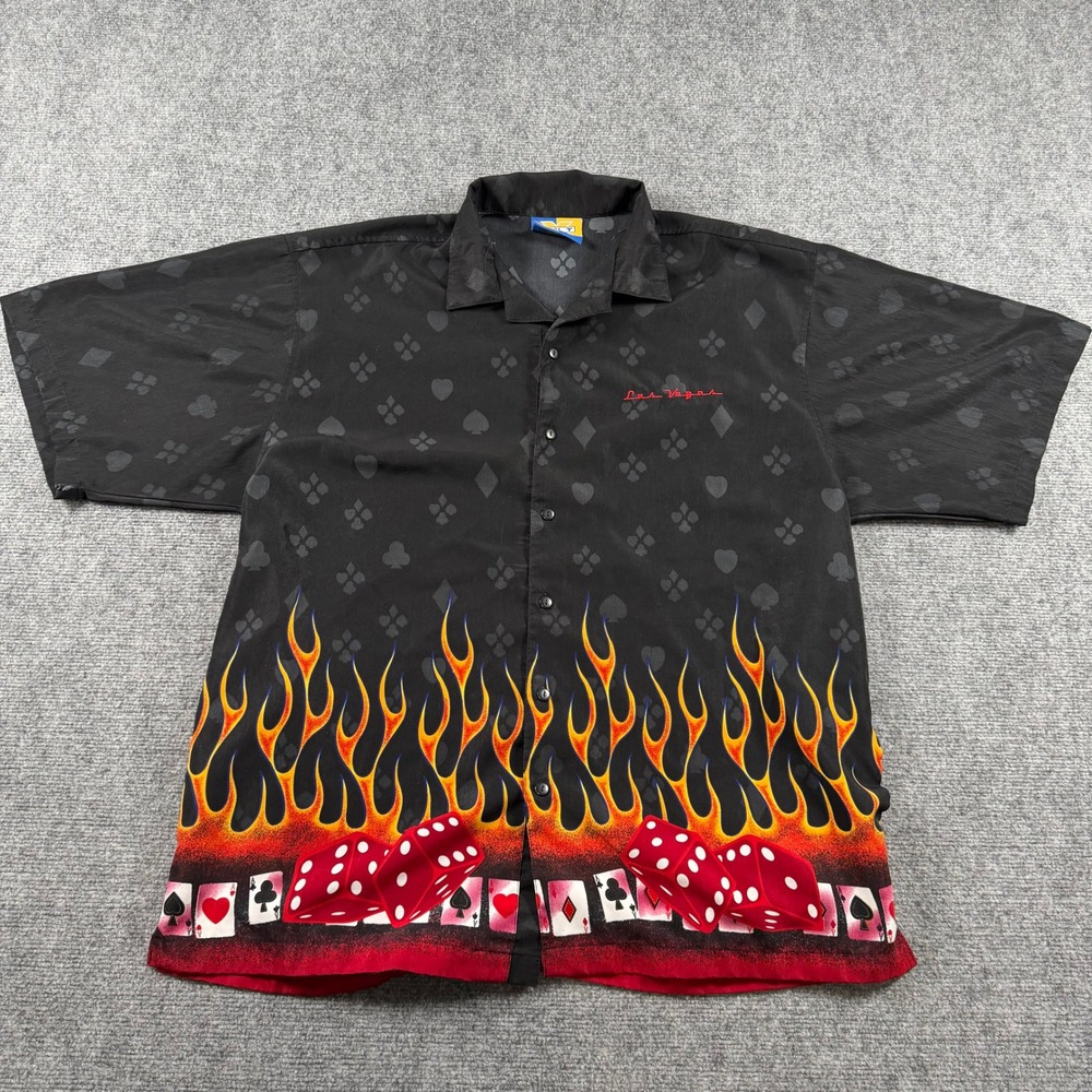 XNT Shirt Mens XL Black Las Vegas Flames Dice Cards Bowling Lounge Vintage Style